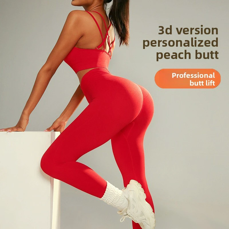 European American Cross-border Fitness Sports Suit Solid for Breathable 2-Piece Set Beautiful Back Hip-lifting Outerwear Yoga