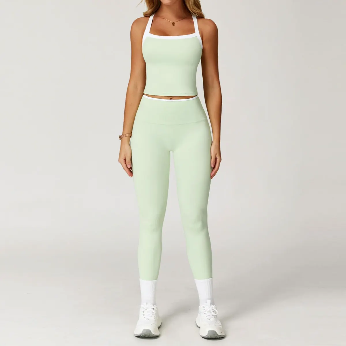 Naked Feeling Yoga Shorts Set Contrast Color Crisscross Back Tight Fit for Women Running Sports Fitness Quick Dry Breathable
