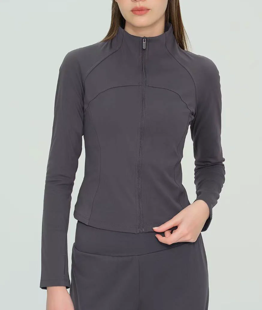 Women's Yoga Top-Slim Fit Comfortable Zip-Up High Neck Jacket Fall Winter Activewear Four-Way Stretch Skinny Fit OEM Front