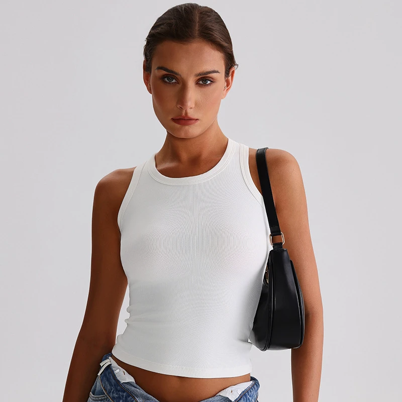 Ribbed Solid Color Halter Vest Female Summer Sports Sleeveless T-shirt Outdoor Running Gym Yoga Tank Tops