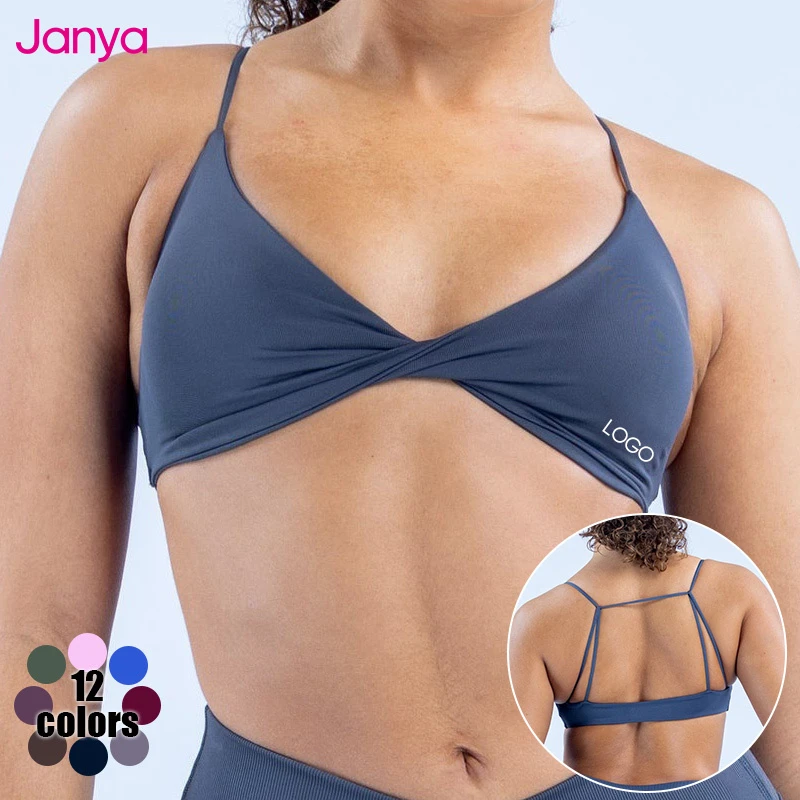 Janya Women's Custom Logo Breathable Front Twist Active High Elastic Fitness Top Backless Yoga Workout Bra Seamless Sports Bra