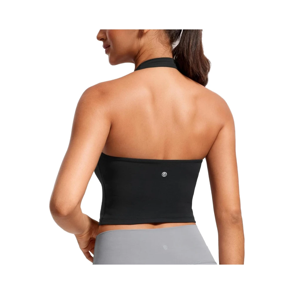 CRZ YOGA Butterluxe Breathable Halter Crop Tank Tops for Women-High Support Open Back Padded Longline Sports Bras Workout Gym