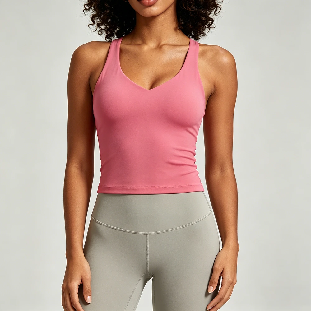 Wholesale Custom Logo Women's Sleeveless Yoga Tank Top Built-in Sports Bra Four-Way Stretch Quick Dry Breathable Spandex/Nylon