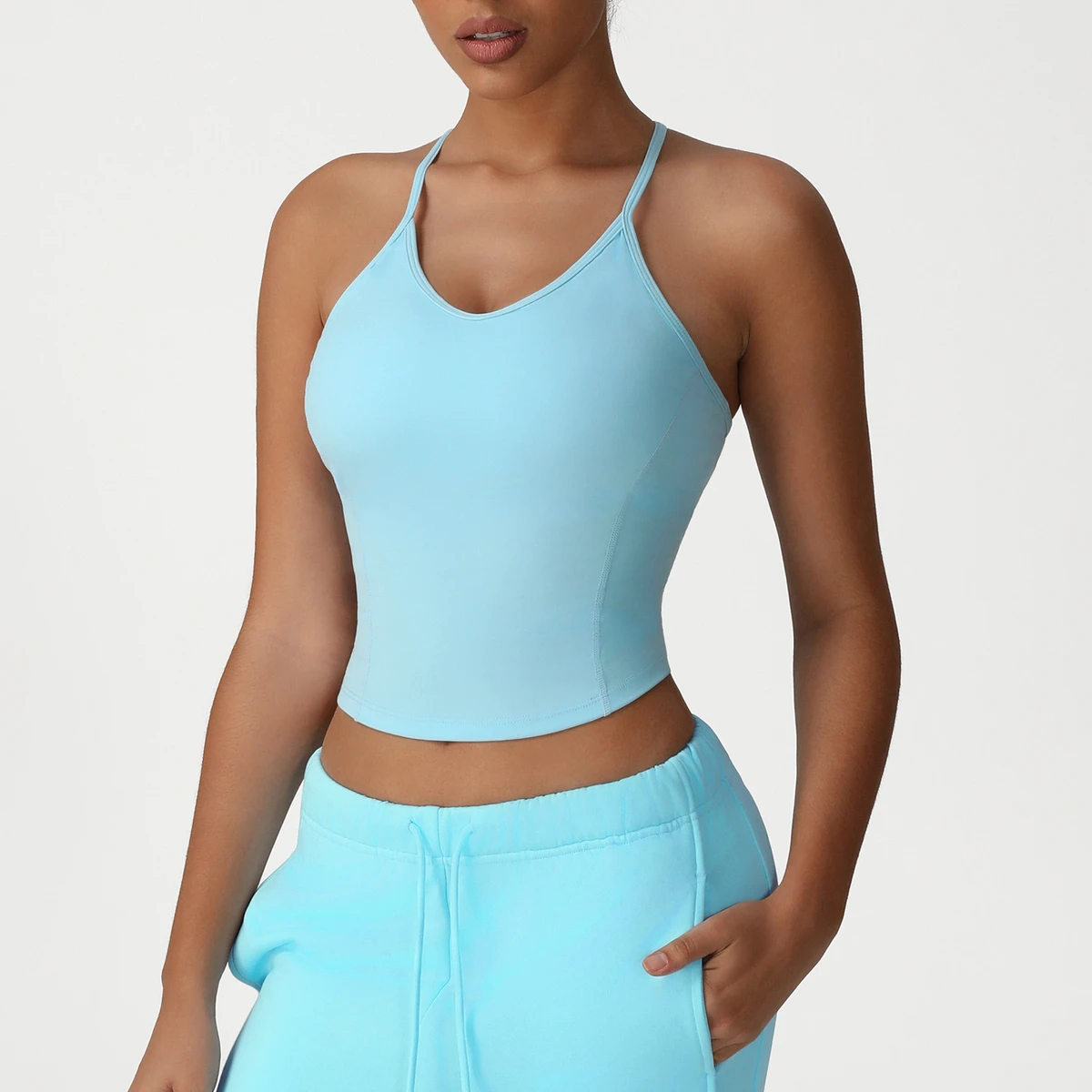 Women's Lightweight Breathable Crop Training Tank Tops Compression Round Neck Design Thin Stretchy Straps Supportive Sports Bra