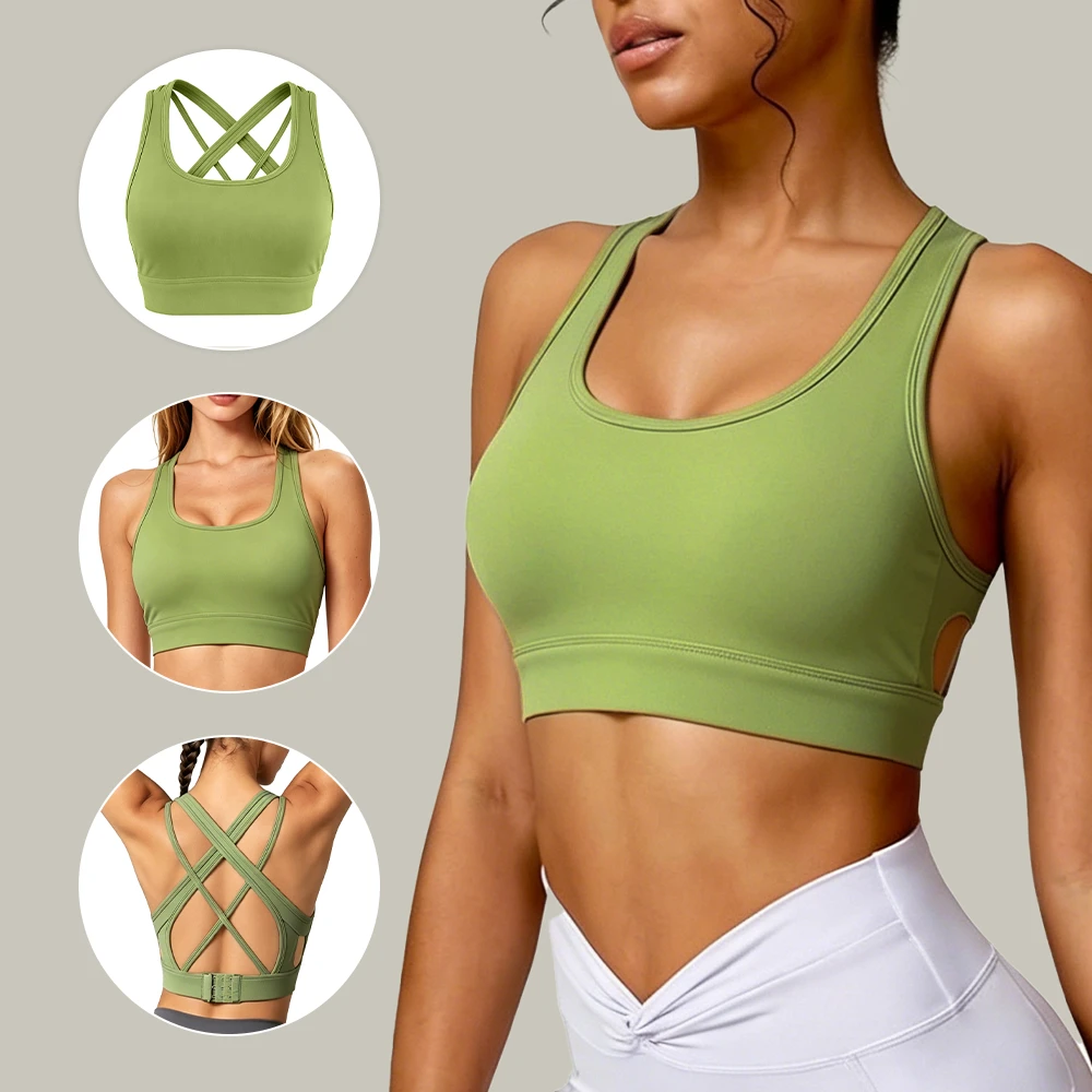 Comfortable U-Neck Yoga Bra Women Crisscross Hollow Racerback Back Versatile Sports Bra Low MOQ