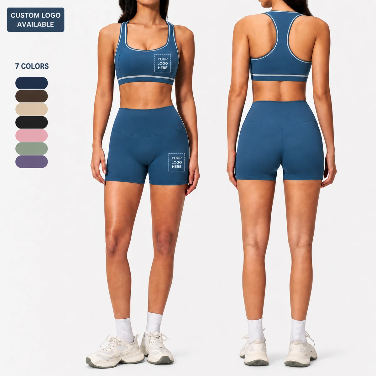 Custom Logo Women's Workout Sets Sports Bra And High Waist Biker Shorts 2 Piece Yoga Gym Activewear Set Wholesale
