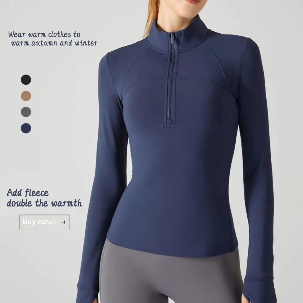 Autumn Plush Yoga Dress Top Long Sleeved European and American Yoga Fitness Dress Fitness Running Sports Coat for Women