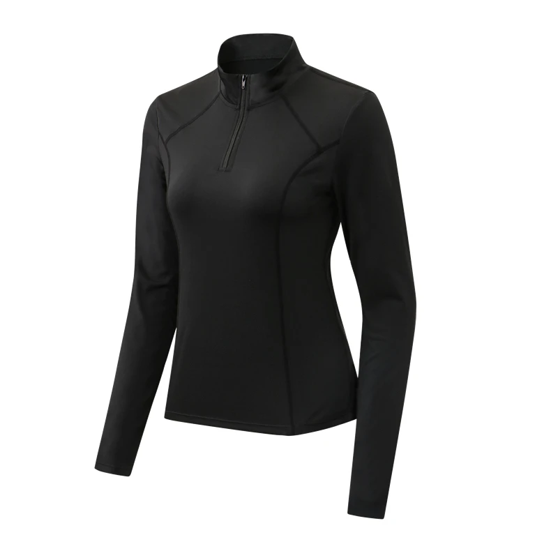 Custom Womens Workout Shirt Long Sleeve High Neck Sports Yoga Shirt Women's Fitness Top Zipper Long Sleeve T Shirt