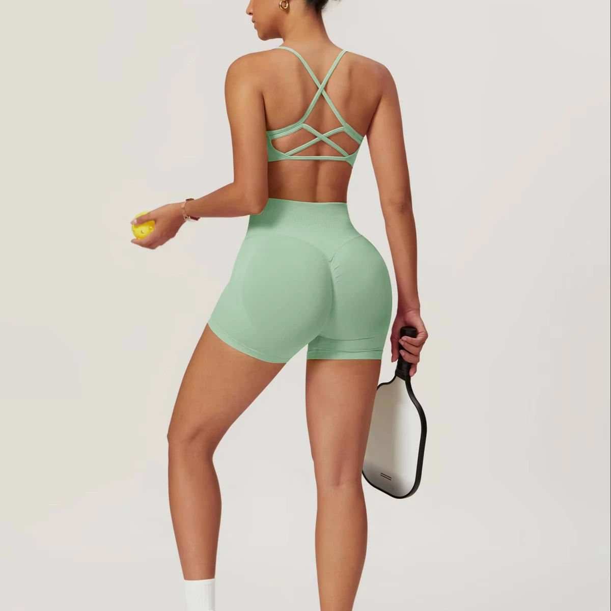 Cross High Waist Solid Front Logo Breathable Backless Tight Fitting Sports Running Fitness Yoga Set Yoga Women