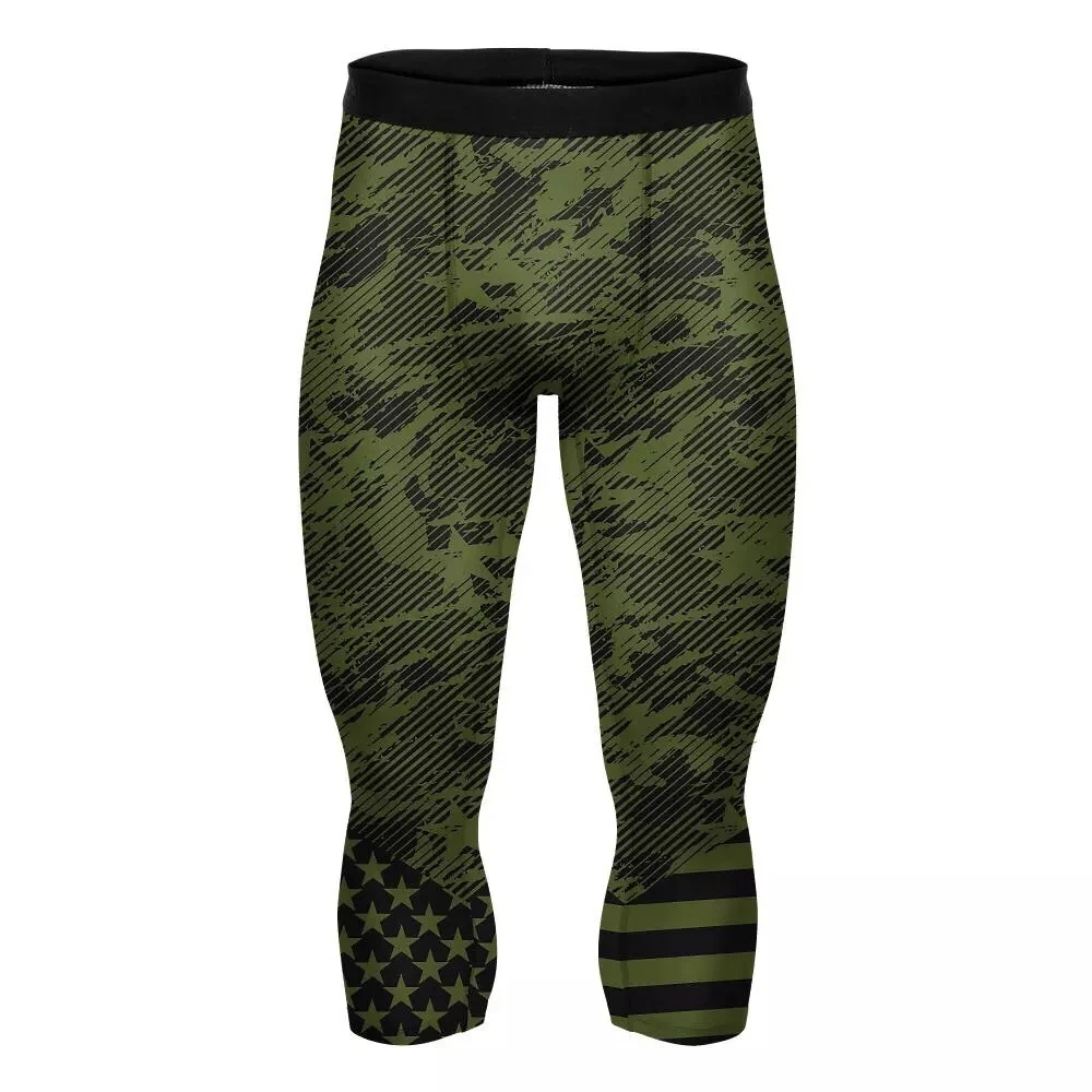 Compression Men's Gym Leggings Elastic Waist Print Design Custom Colors Breathable Quick Dry Fitted Full Length Digital Printing