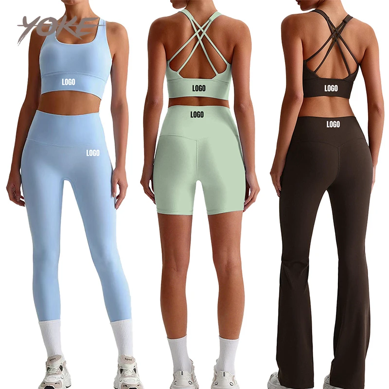 Custom High Quality Naked Feeling Soft Butter Women 4 Piece Yoga Sets Quick Dry Yoga Bra Leggings Running Tight-Fitting Gym Sets