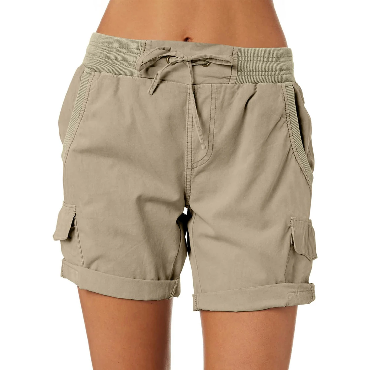 Customized High-Waist Plus Size Casual Summer Sport Shorts for Women Elastic Waist Custom Logo Printing Breathable Fleece Fabric