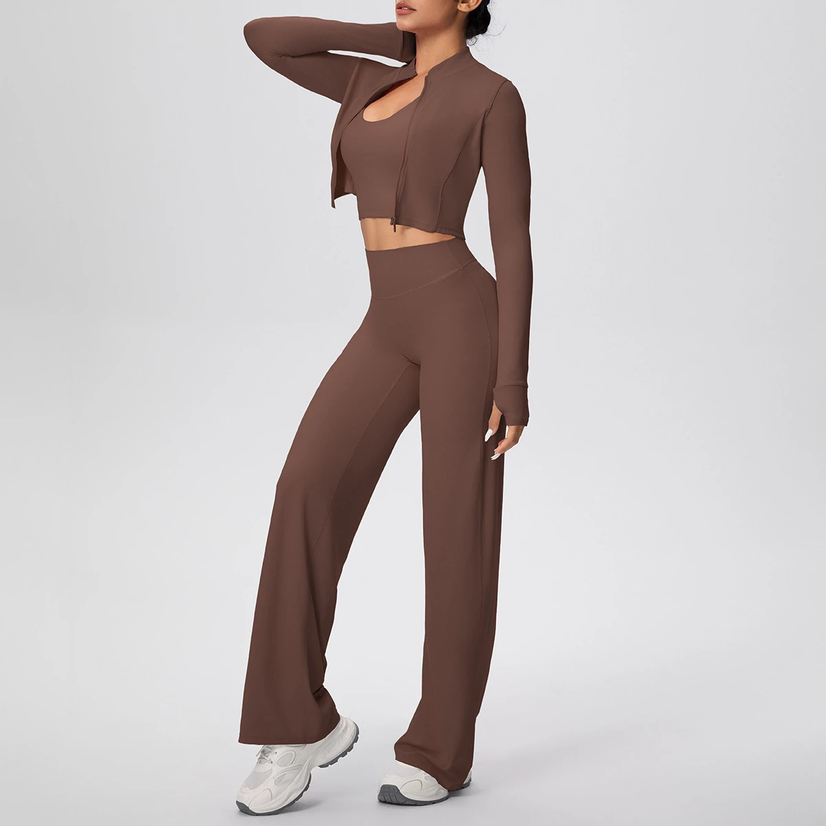 Suit Private Label Slim Fit Breathable Lightweight 3-Piece High Waist Yoga Set Four-Way Stretch Plus Size Fantasy Workout Long