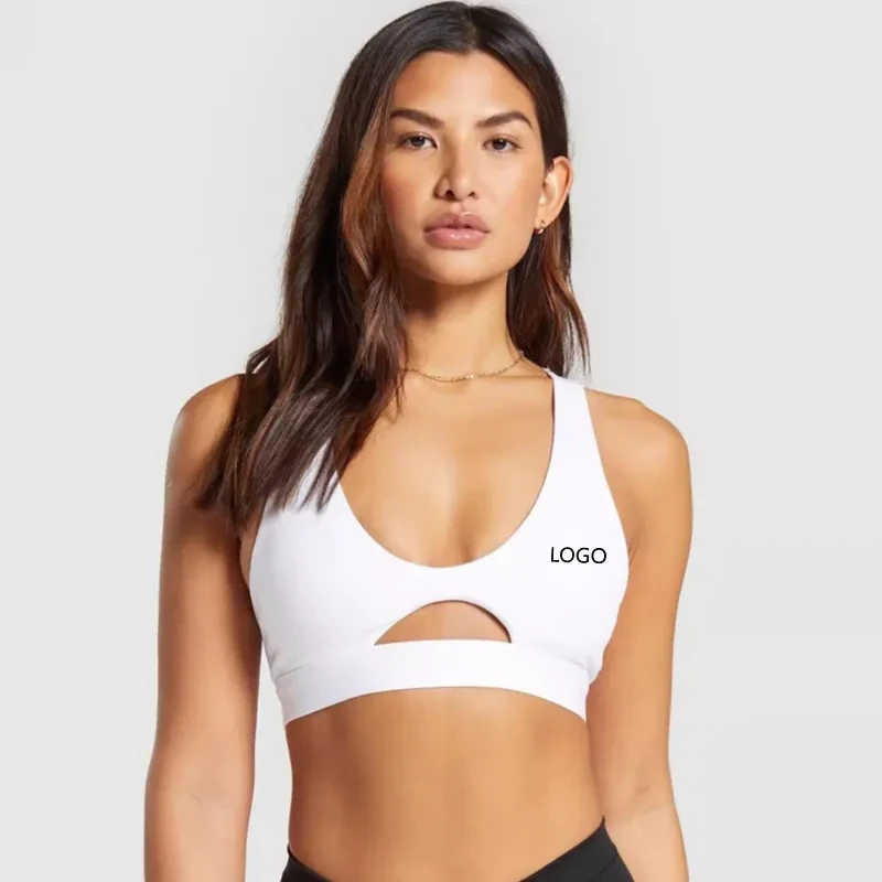 Wholesale Ladies High Quality Plus Size Padded Bra Crisscross Backless U-Neck Gym Sports Bra Seamless Yoga XL Spandex Front