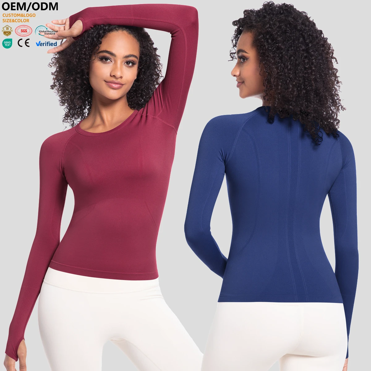 XW-6680 Breathable High-intensity Training Thumb Hole Quick Dry Long Sleeve Tight Sports Fitness Top Running Sliming Yoga Top