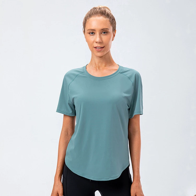 Nylon Spandex Women Summer Loose-fitting Yoga Top Lightweight and Breathable Short Sleeve Sports T-shirt for Fitness and Running