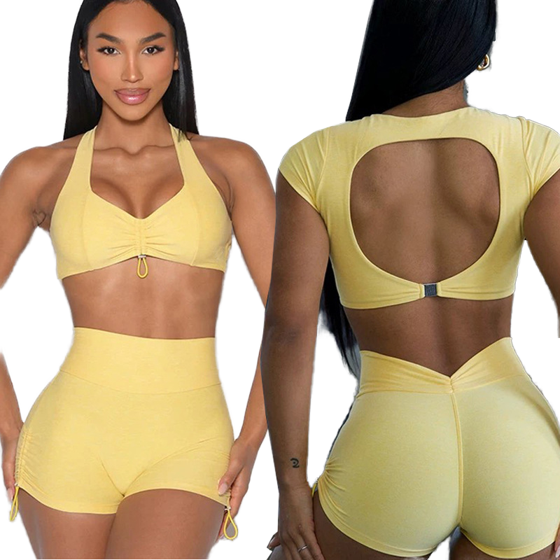 BL200 High Stretch Quick-Drying Chest Pads Back Yoga Vest High Waisted Peach Hips Spandex/Nylon V-neck Skinny Sports Fitness