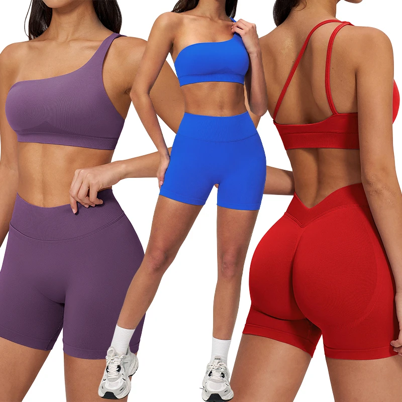 TZ7790-5 Women's Seamless Yoga Set One Shoulder Quick Dry Tight Sports Suit Outdoor Casual Running Fitness Outfit