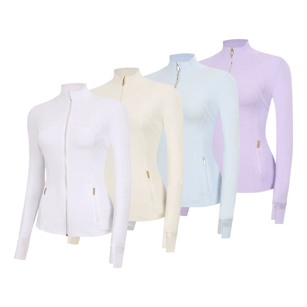 (Spot) Gold Spandex/Nylon Slim Fit Zipper Jacket Coat Top Women's Tight Vertical Collar Elastic Quick-drying Fitness Yoga