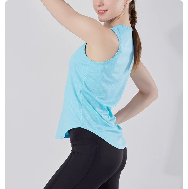 Women's Solid Crew Neck Tank Top Custom Logo Quick Dry Breathable Polyester Sports Vest for Women Gym Fitness Running Singlet