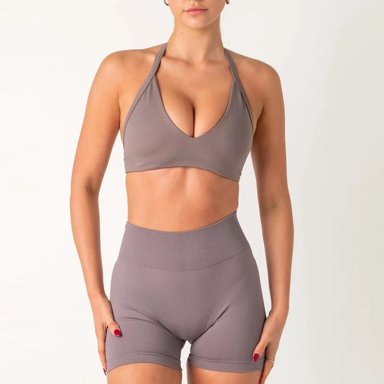 Custom Printed Quick Dry Women Sport Yoga Wear Gym Yoga Top High Impact Open Back Sport Bra Ladies Deep V Sports Bra Top