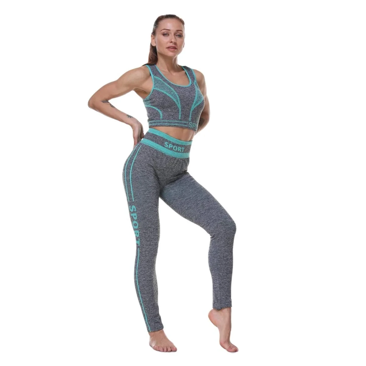 Fashionable Premium Quality Plus Size Sportswear Yoga Set for Women Belt Solid Pattern Seamless Quick Dry 2-Piece Fitness Wear