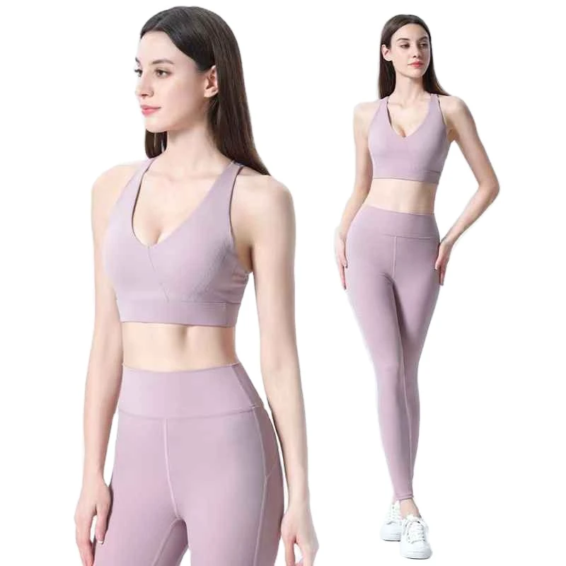 Women's Gym Fitness Wear Sporty Yoga Set with Logo on Waist Women's Sports Suit for Workout and Yoga Female Fitness Clothing