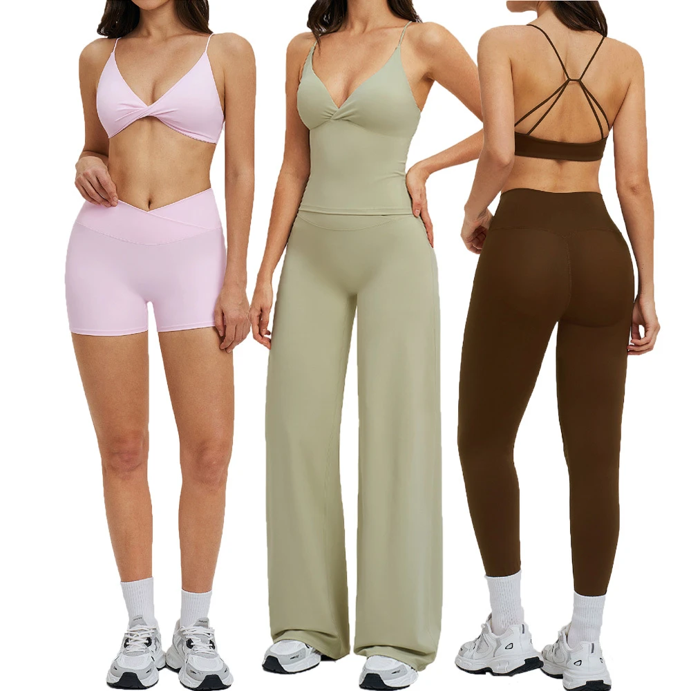 New 6 Piece Gym Fitness Set Soft Fabric Butt Lifting Tights Yoga Sets Activewear Leggings for Sportswear Women
