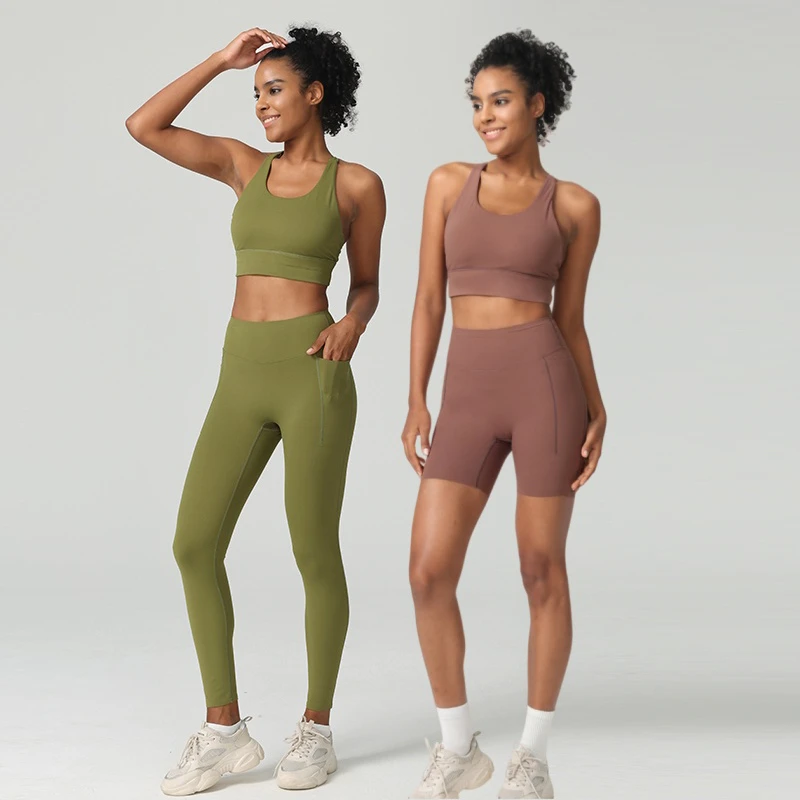 Custom Logo Active Wear Wholesale Custom Women Gym Sportwear Fitness Nylon Yoga Set Workout Clothing Two Piece Workout Set Woman