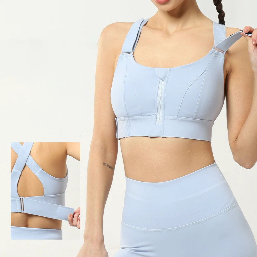 S-5 XL Front Zipper With Velcro Adjustable Straps Sports Bra Shockproof High Impact Elastic Bra for Women Sport Yoga Fitness