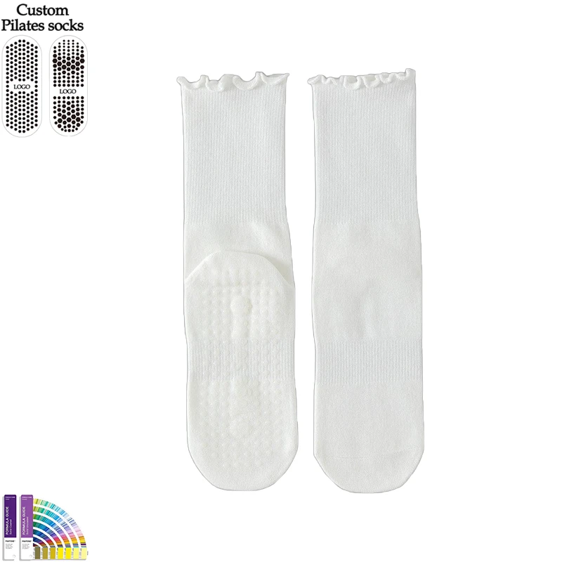 Custom Pleated Logo Pilates Non-Slip Yoga Dress Breathable Knitted Compression Crew Spring Bows Anti-Slip Body/Cuff/Bottom for