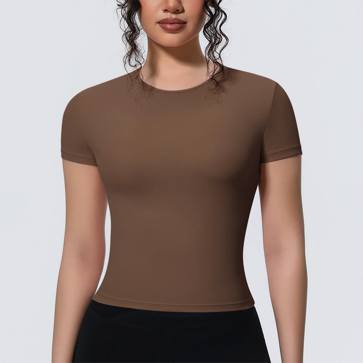 Custom Women Gym Workout Short Sleeve Crew Neck Blank Tee Activewear Crop Top High Quality Yoga Sports T-shirt