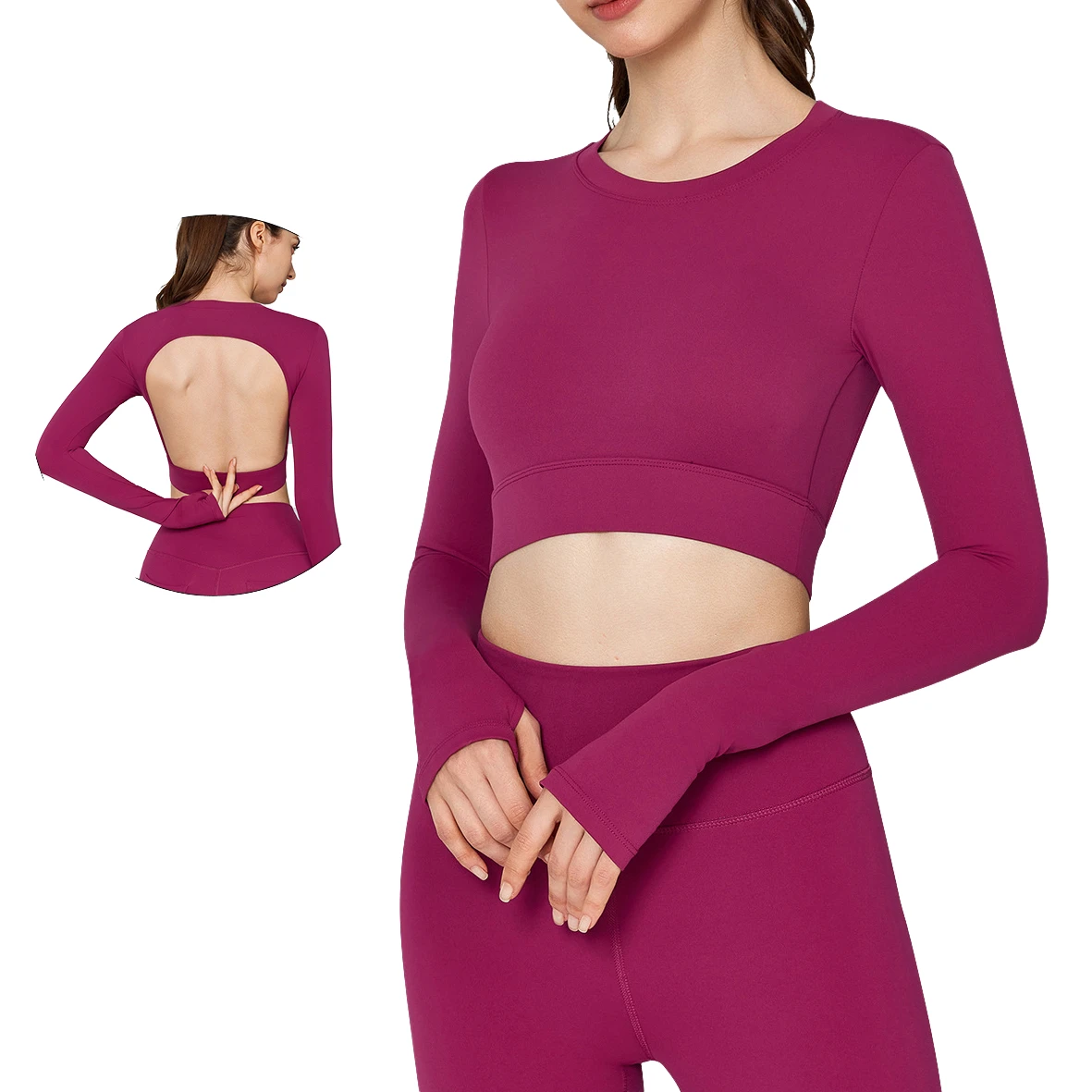 Manufacturer's High Quality Women's Knitted Seamless Skinny Long Sleeve Crop Top Breathable Yoga Fitness Running Training Top