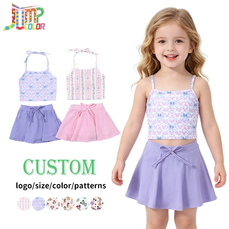 Tiaose Fashionable Children's Clothing New Girls' Two-piece Set Girls' Strap Vest Bow Yoga Skirt Sports Sets