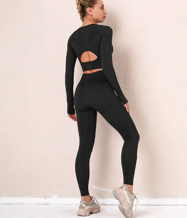 Women's Windproof Stand Collar Solid Yoga Legging Crop Top Workout Set Breathable Eco-Friendly Polyester/Cotton