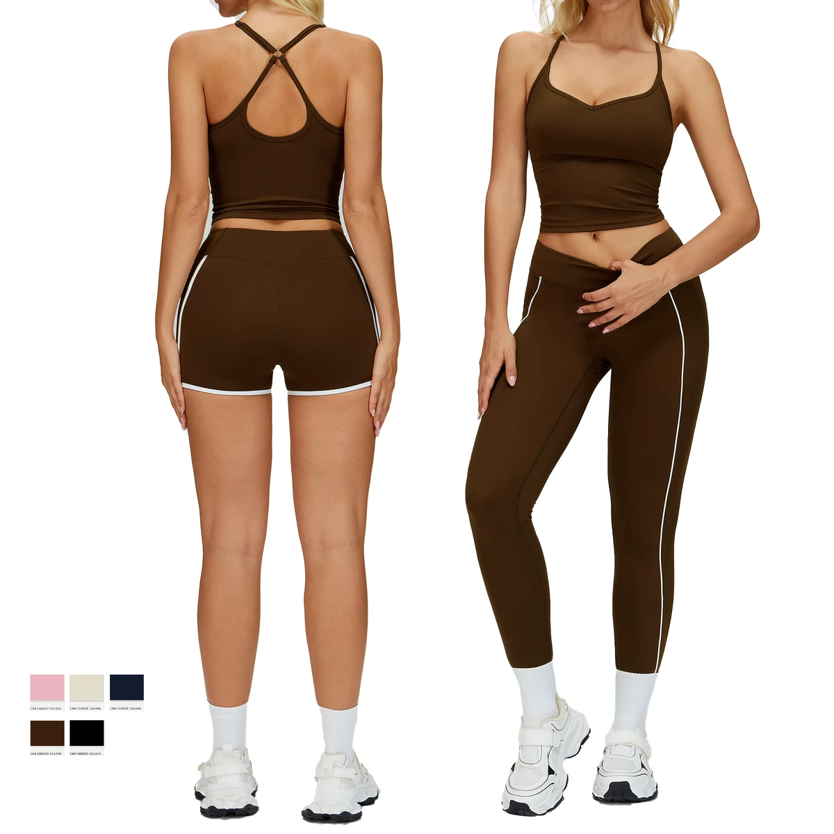 Custom Logo Cross-border Naked Yoga Suit Solid Hollow-out Beauty Back Sports Suit Outdoor Running Fitness Breathable 2-Piece Set