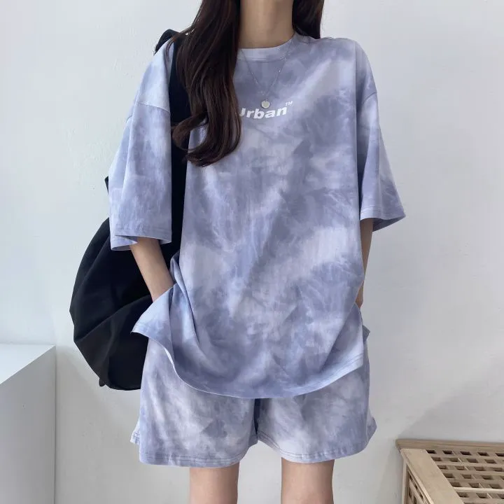 Summer Tie-dye Sportswear Suit 2 Piece Set Women Fashion Leisure Student Running Breathable Fitness Suit