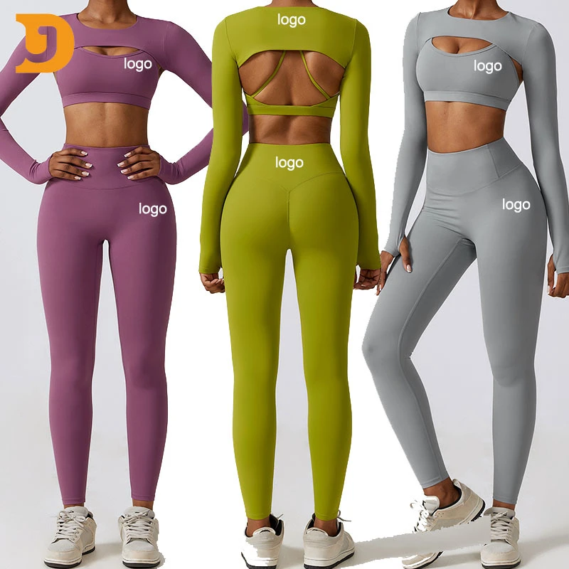 New Arrival Women's 3pc Solid Yoga Set Breathable Lightweight Bra Cropped Hoodie Jacket High Waist Legging Outfits Trending