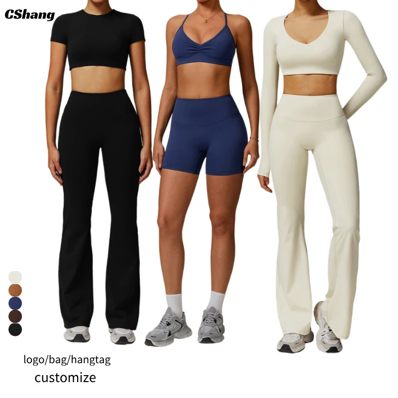 2025 New Fashion 5 Pieces Sports Bra High Elasiticty Quality Running Shorts High Waisted Yoga Wear Crop Top Workout Sets
