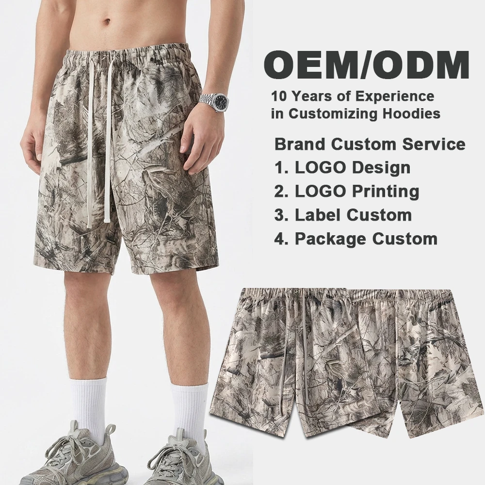 Custom Logo Drawstring Camouflage Solid Quick-Drying Oversized Heavyweight Moisture-Wicking Sports Casual Shorts for Men