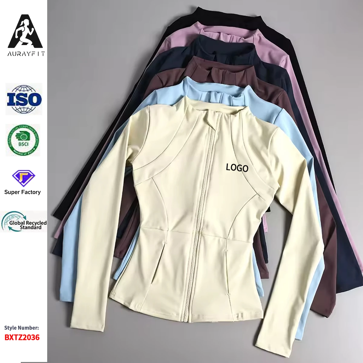 Women Fitness Sports Jackets Yoga Wear Long Sleeve Full Zip Stand-up Collar Yoga Tops Slim Athletic Wear