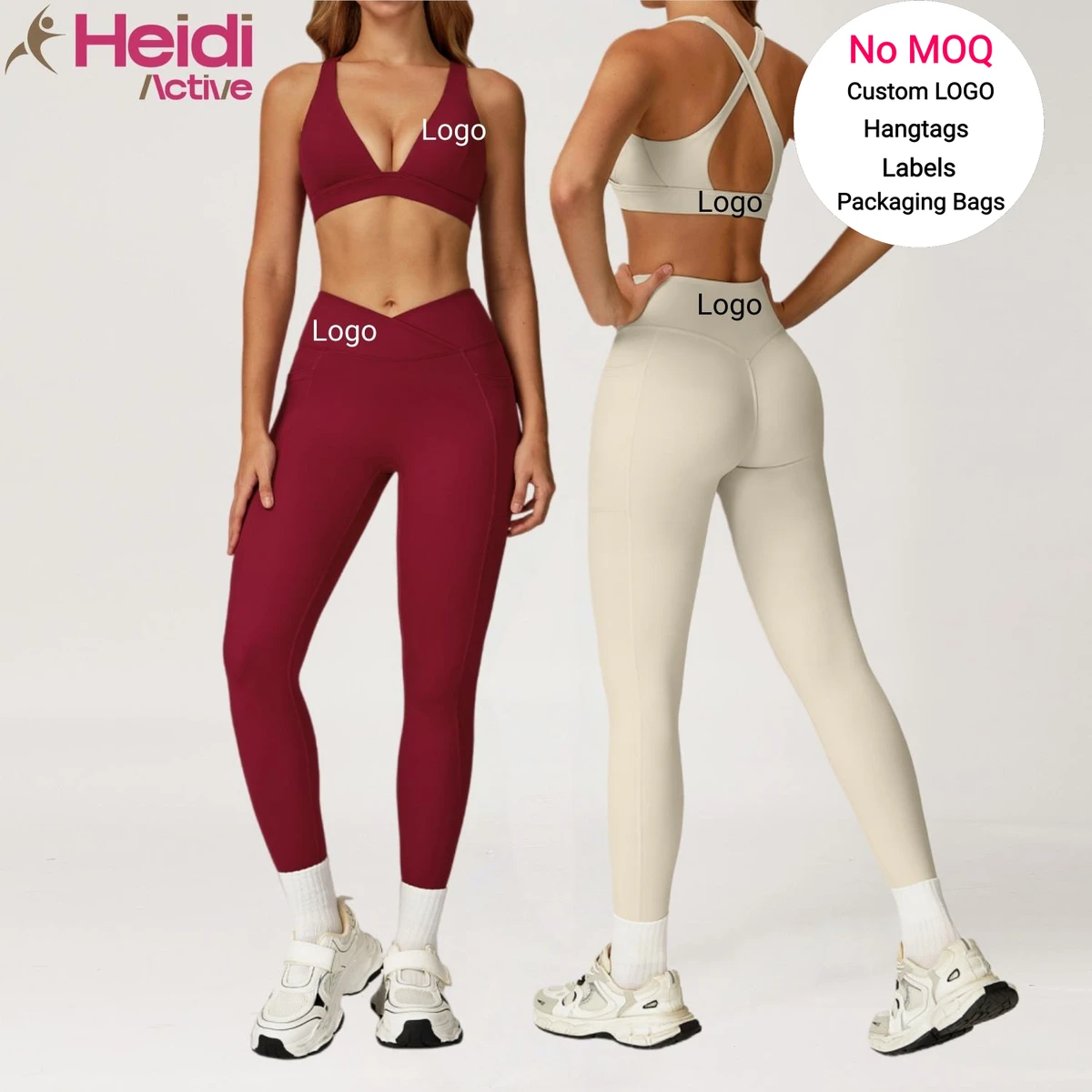 Customize Sportswear Cross Strap Deep V-neck Sports Bra V Waist Scrunch Butt Yoga Leggings High Elastic Gym Workout Yoga Set