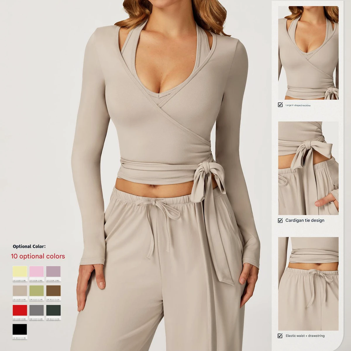 Lanyu Elegant Women's Luxury Ballet Wrap Top With Soft Elastic Side Tie Long Sleeves Front Logo Yoga Pilates Dancing Tops