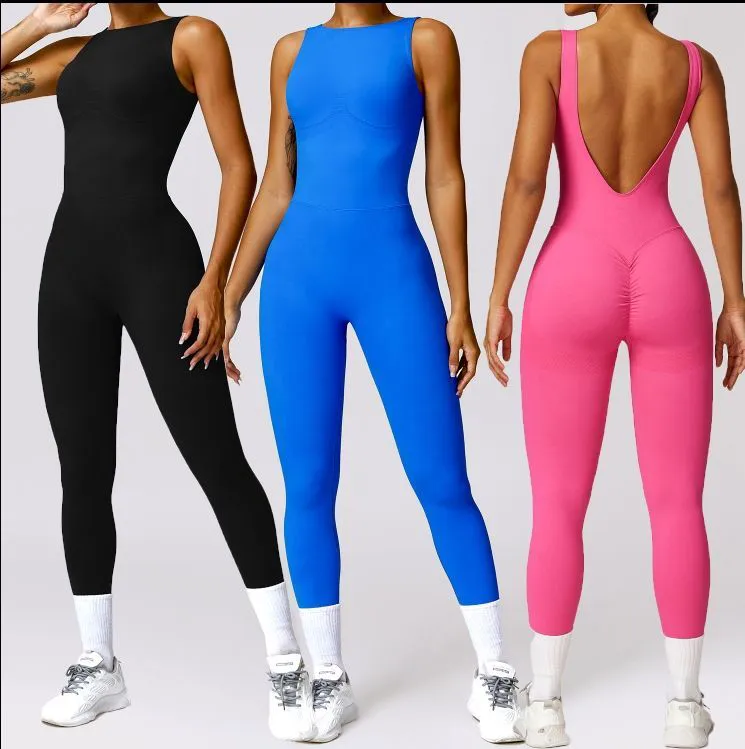 Summer Loose Sweet Women's Yoga Bodysuit Workout Jumpsuit Full Length Sleeveless One Piece Gym Fitness Rompers Breathable