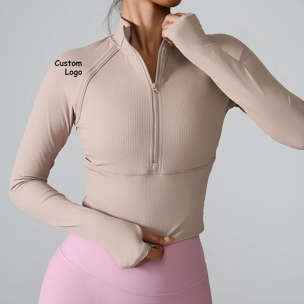 Ladies Gym Long Sleeve Zip Neck Short Style Tops Ladies Yoga Outdoor Sports Shirts Half Zip