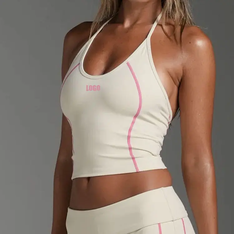 OEM Custom Color Block Low Neck Padded Crop Tank Top for Women, Fitness Running Yoga Sports Top