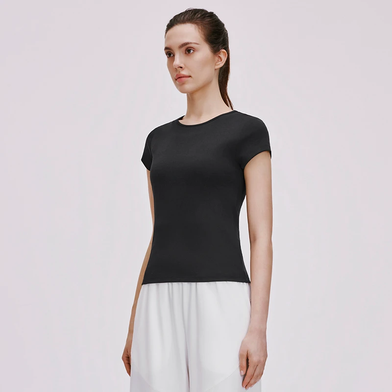 Women'S Round Neck Yoga Clothing Gym Workout Slim Fit T Shirt Custom Logo Plain Streetwear Short Sleeve Sports T-Shirt