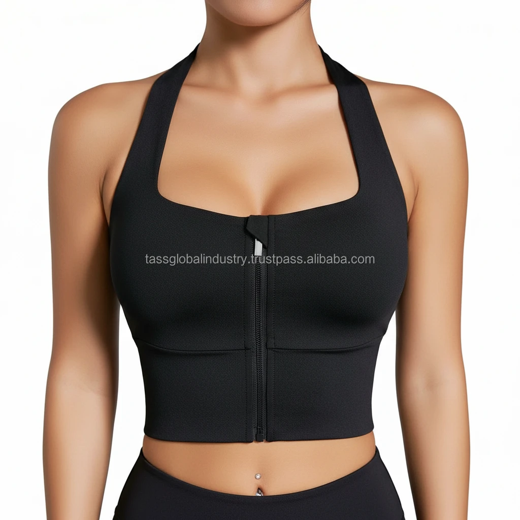 Zip Front Strapless Women Sports Bra High Neck Full Cup Knitted Fitness Yoga Custom Summer Gym Wear