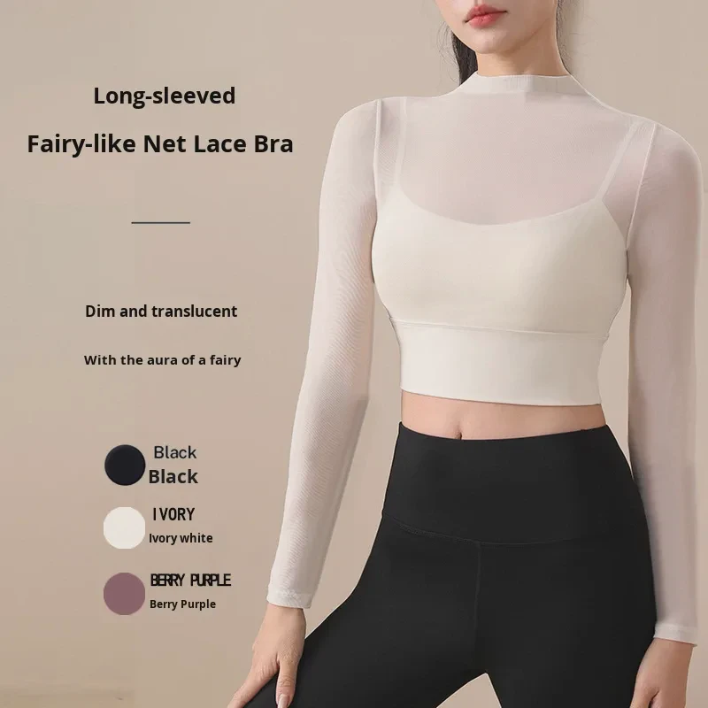 Women's Yoga Long Sleeve Spring Autumn Running Two-Piece Mesh Breathable for High-End Tight-Fitting Professional Fitness