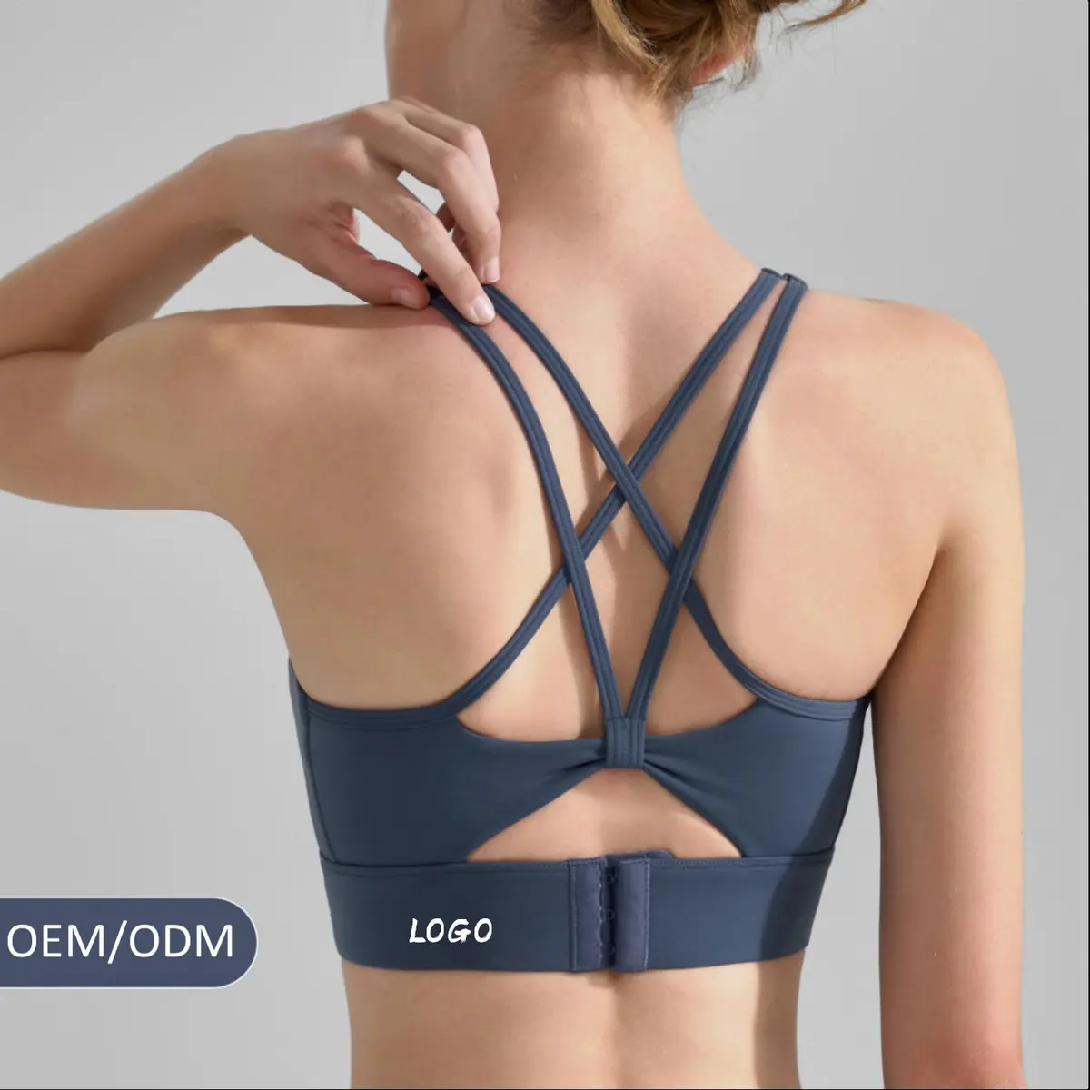 New Plus Size Women's U-neck Adjustable Shockproof Sweat-Wicking Medium Support Running Sport Bra Fixed Cup Chest Pad Cross Back